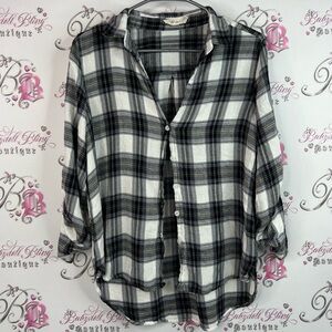 Millibon shirt long sleeves grey Black and White Plaid Button Down Shirt